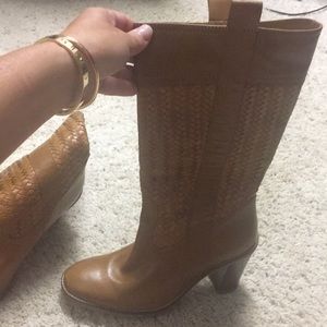 Cole Haan toffee leather woven boots